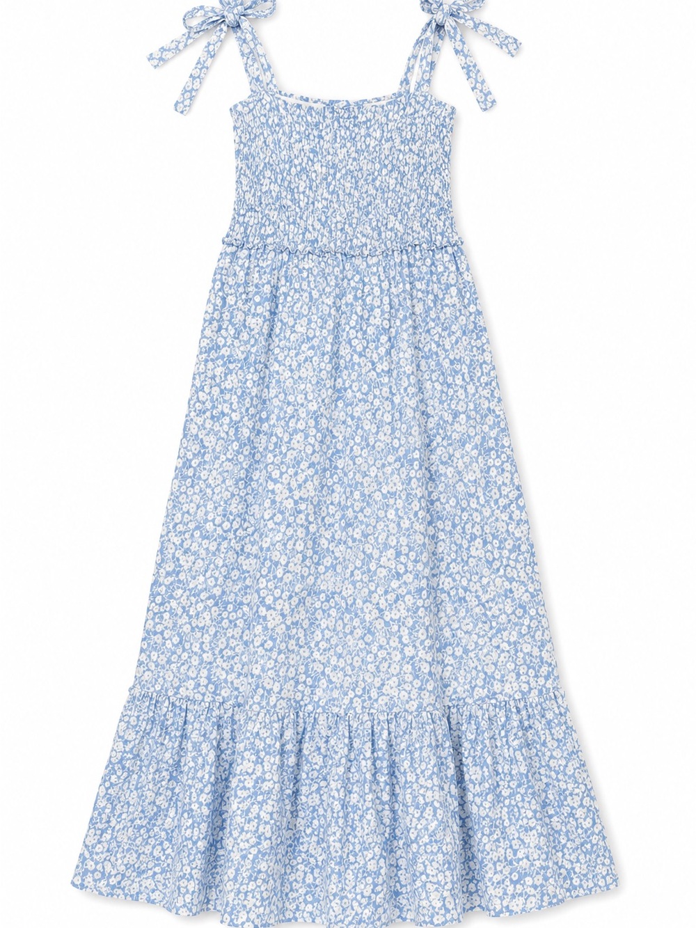 Lost + Wander Blue White Floral Smocked Tie Strap Maxi Dress S